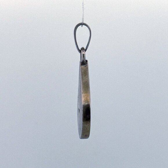 Estate Sterling Silver 925 Mosaic Teardrop Pendant Pink Shell Inlay 10.7g - Picture 2 of 8